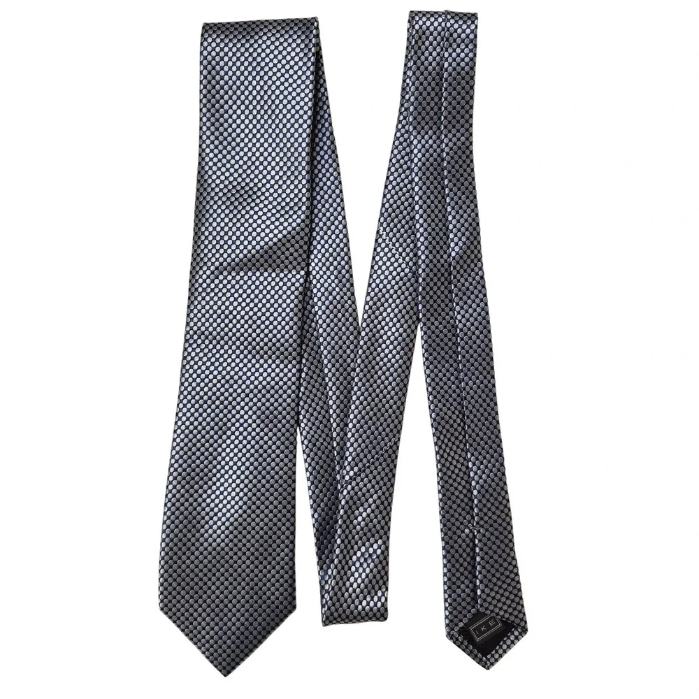 Ike Behar Tie Mens Blue Silver Polka Dot Silk Blend Necktie Formal Business